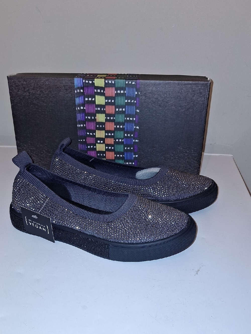 bernie mev. Women's Sparkle Slip-On Flats in Dark Gray